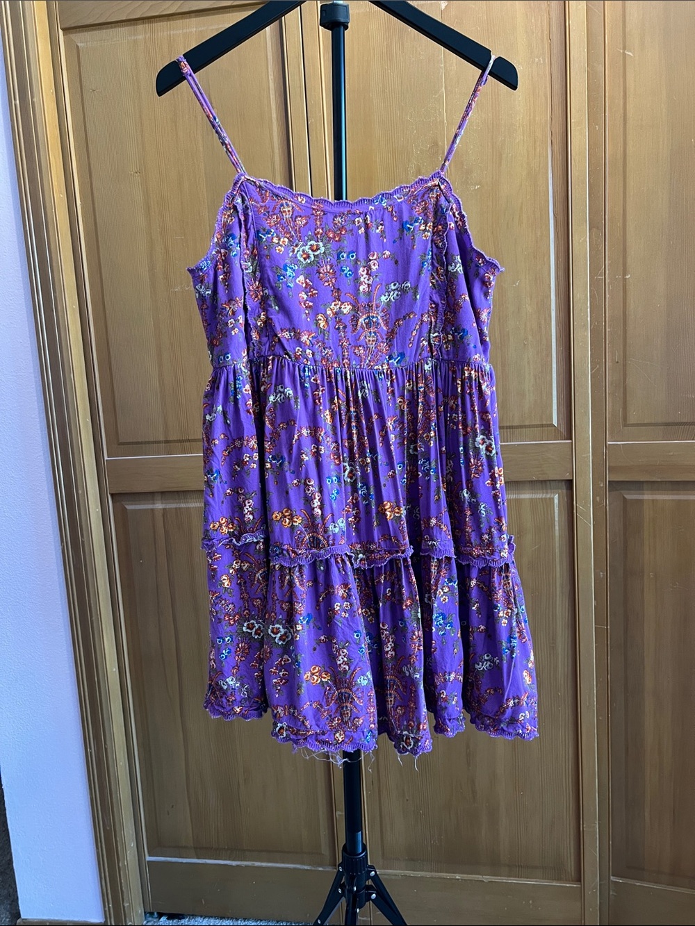 Purple Floral Tiered Spaghetti Strap Sundress